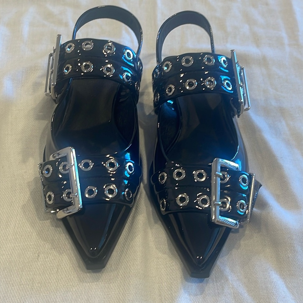 Jeffrey Campbell Black and Silver Flats with Edgy Details
